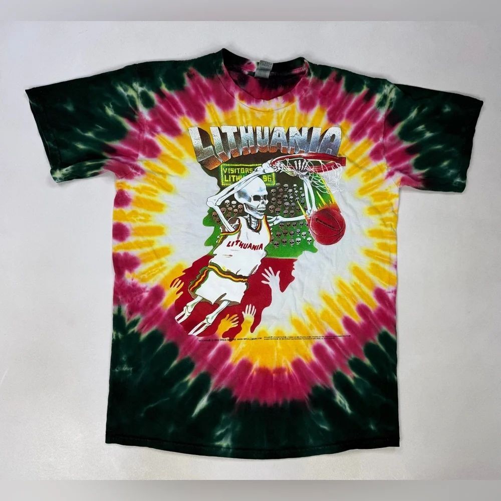 Lithuania 1992 Olympic Basketball T-shirt Men Med Tie dye Greg Speirs Skeleton